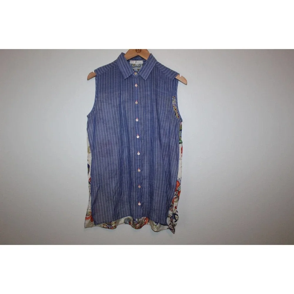 *Flaw 3J Workshop Johnny Was Scarf Back Sleeveless Button Collared Top XS H13638 - Picture 2 of 16